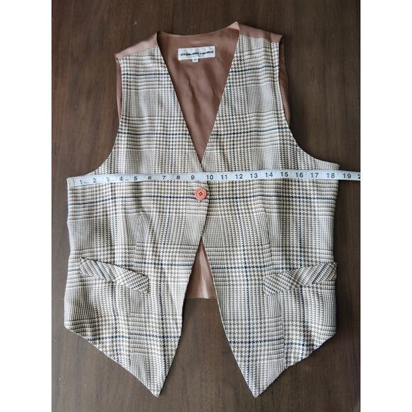 Vintage Stephanie Queller Houndstooth Plaid Beige Bown Black Vest Size 10 - Picture 5 of 8
